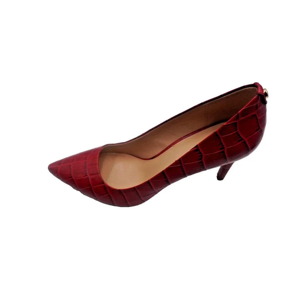 Michael Kors Burgundy Croc Embossed Pointed Toe Office Heel Pumps Size 9.5M